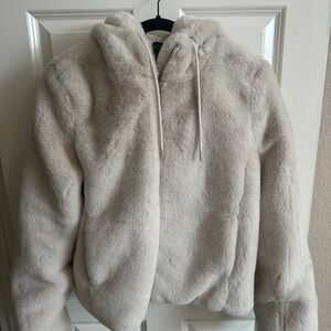 Rachel Zoe Cozy Faux Fur Hooded Jacket - Cream - size M